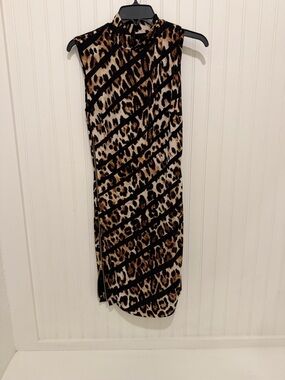 Cache Leopard-Print Sleeveless Dress in Black & Brown